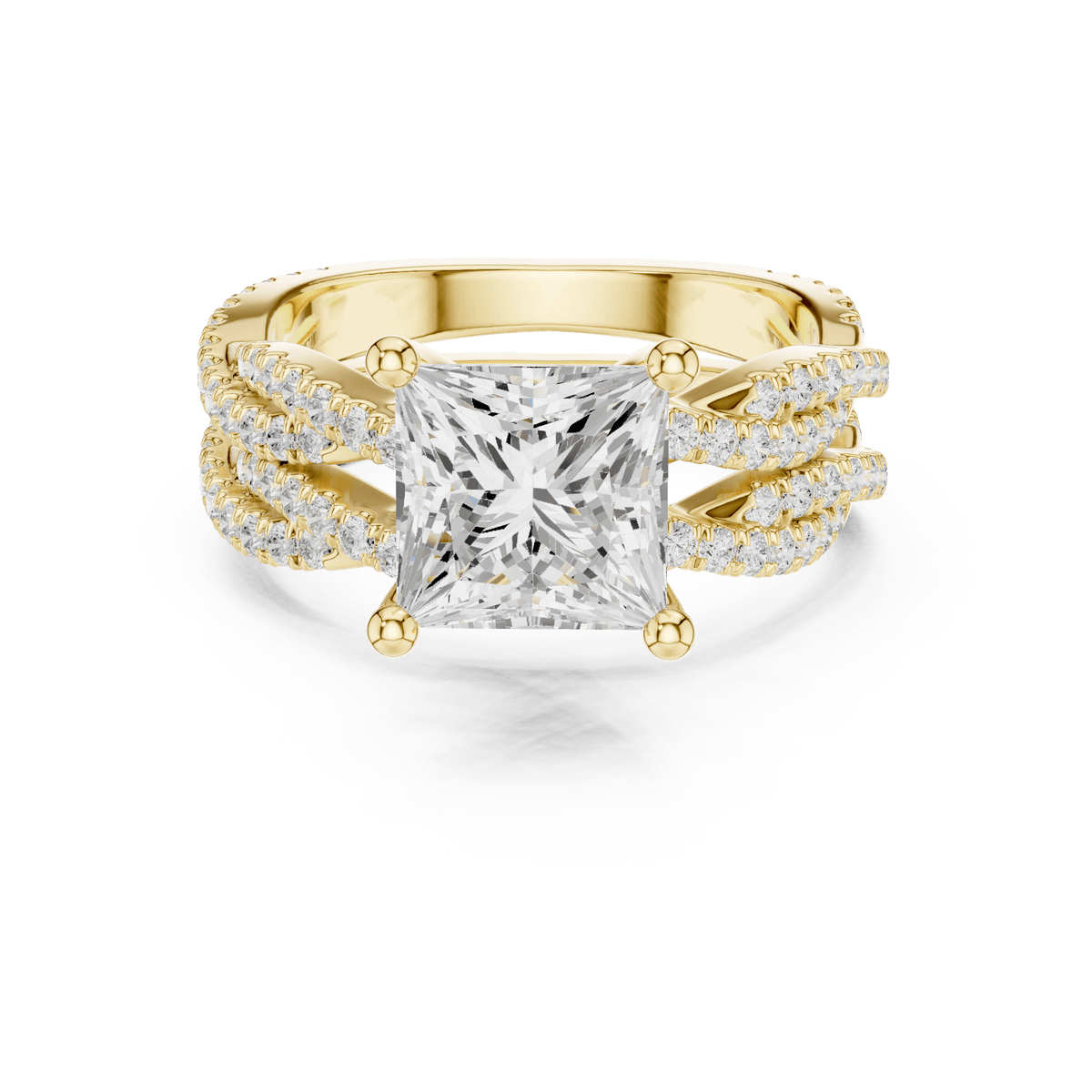Square Princess Lab Growan Solitaire with Crossover Band in 14KT Solid Gold