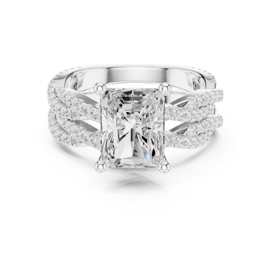 Radiant Cut Solitaire Ring with Criss Cross Lab Grown Diamond Twisted Pave Engagement Ring