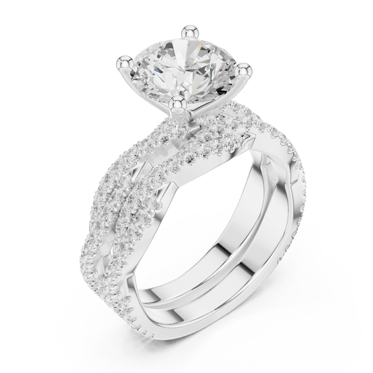 925 Sterling Silver Round Cut Lab Grown Diamond Twisted Pave Engagement Ring