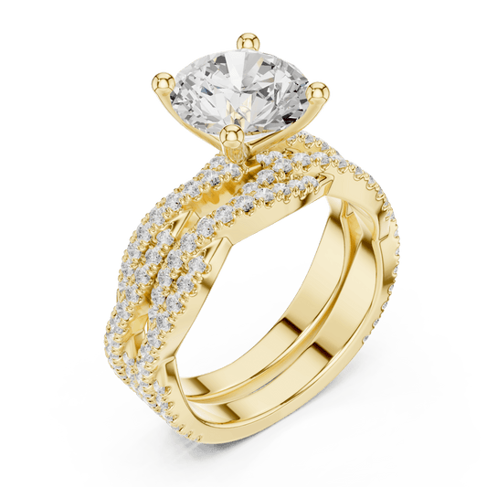 Yellow Gold Round Brilliant Cut Lab Diamond Interlocking Pave Ring