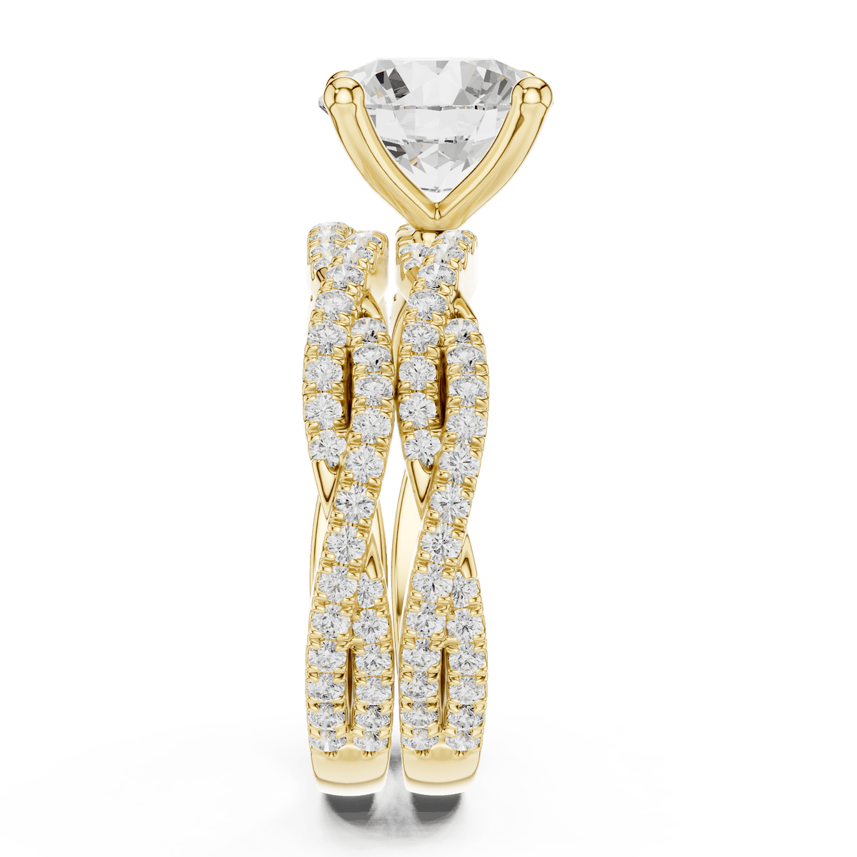 Yellow Gold Round Brilliant Cut Lab Diamond Interlocking Pave Ring