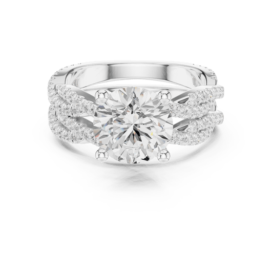 925 Sterling Silver Round Cut Lab Grown Diamond Twisted Pave Engagement Ring