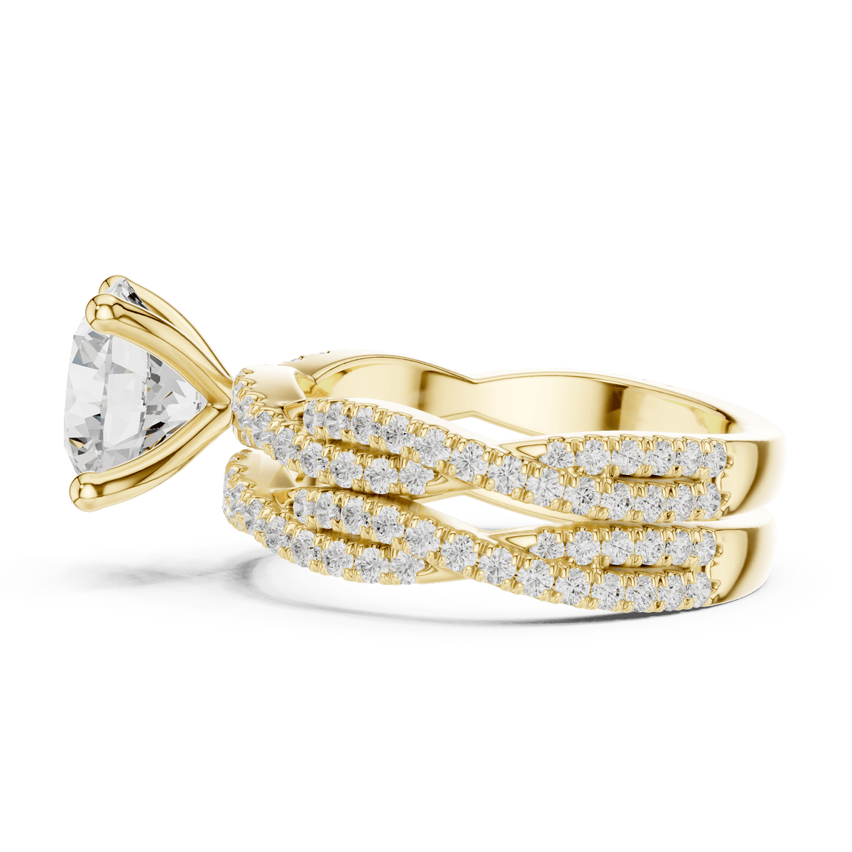 Yellow Gold Round Brilliant Cut Lab Diamond Interlocking Pave Ring