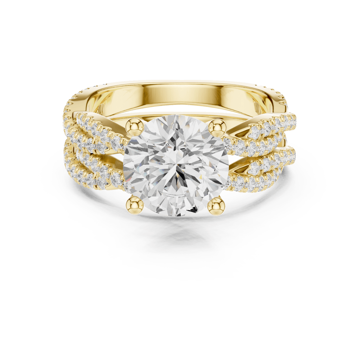 Yellow Gold Round Brilliant Cut Lab Diamond Interlocking Pave Ring