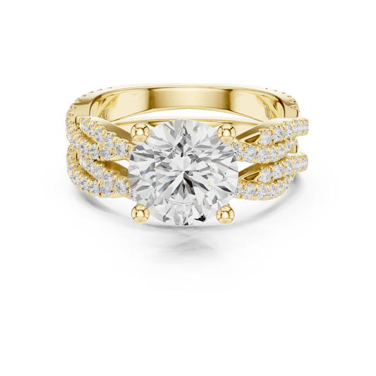 Yellow Gold Round Brilliant Cut Lab Diamond Interlocking Pave Ring