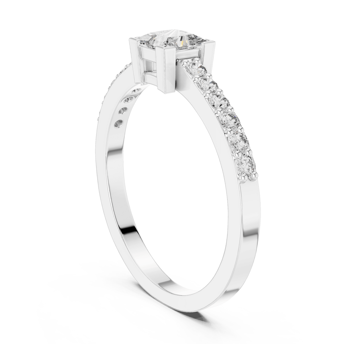 Classic Princess Solitaire Pave Lab Grown Diamond Ring