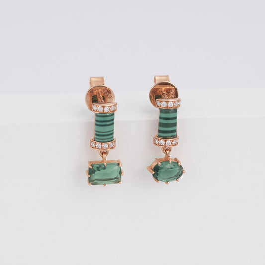 Solid Gold Green Malachite Bar Emerald Drop Earrings