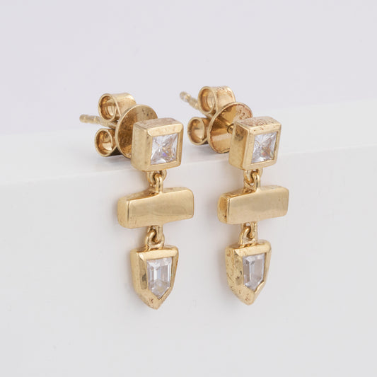 Geometric Princess and Shield Drop  Moissanite Diamond Earrings