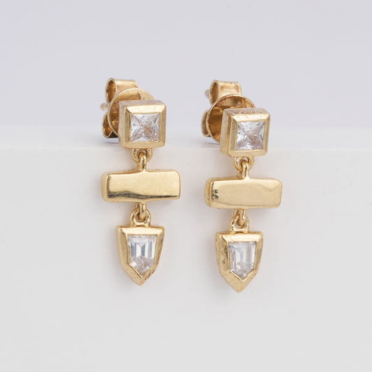 Geometric Princess and Shield Drop  Moissanite Diamond Earrings
