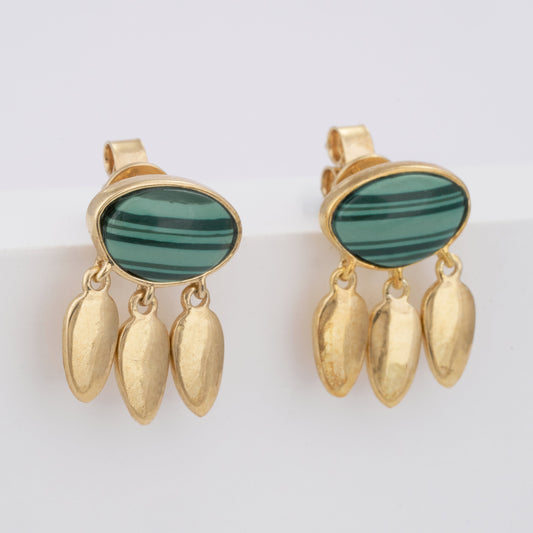 Horizontal Oval Solid Gold Dangle Earrings