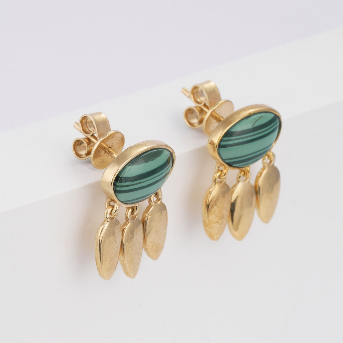 Horizontal Oval Solid Gold Dangle Earrings