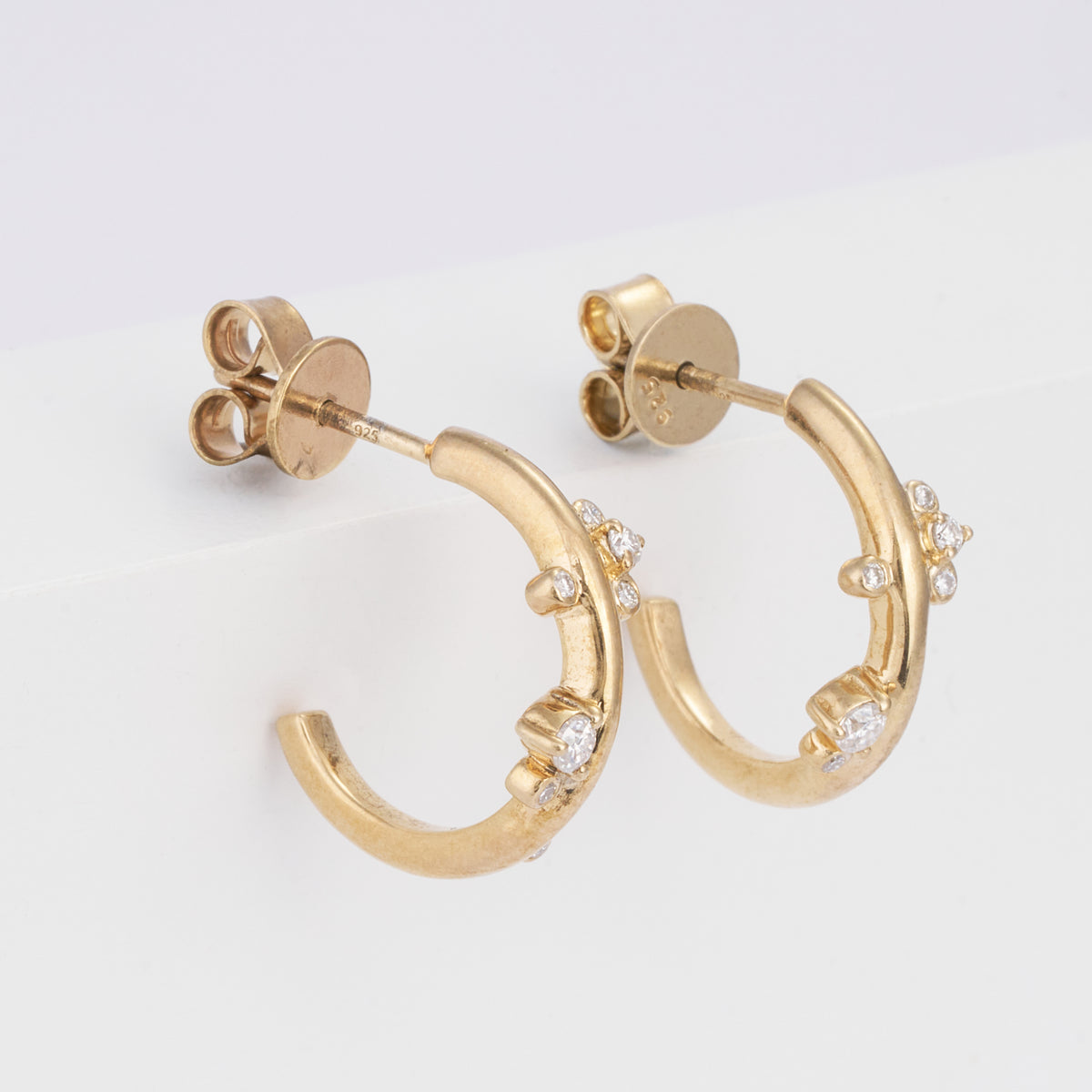14K Solid Gold Cluster Moissanite Organic Branch Hoop Earrings
