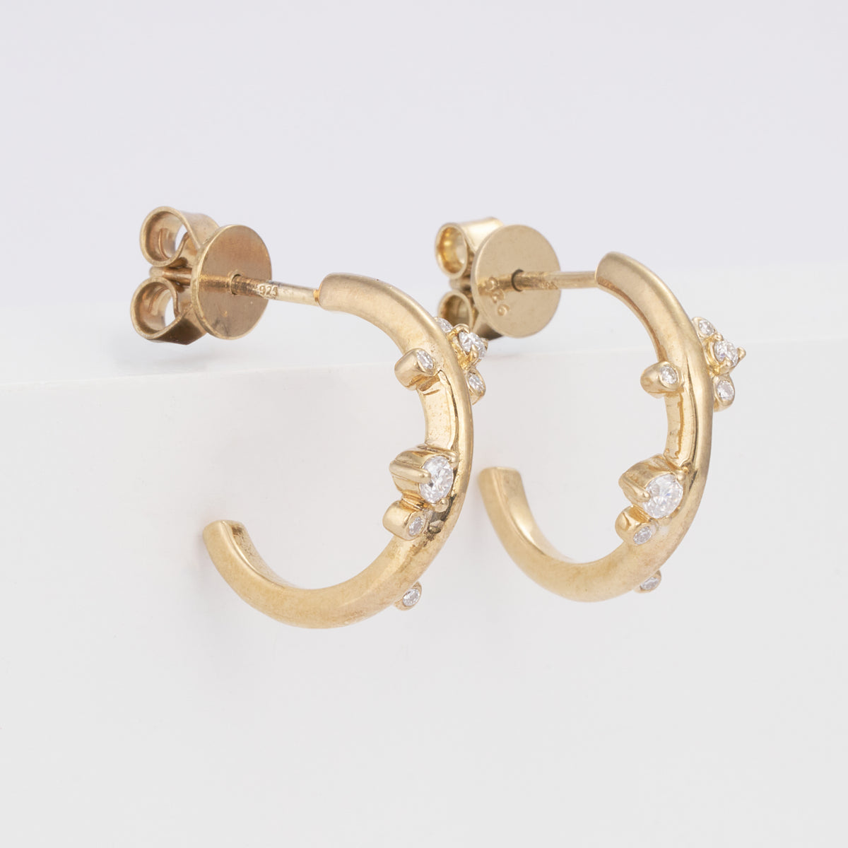 14K Solid Gold Cluster Moissanite Organic Branch Hoop Earrings
