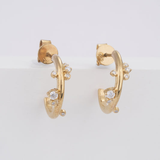 14K Solid Gold Cluster Moissanite Organic Branch Hoop Earrings