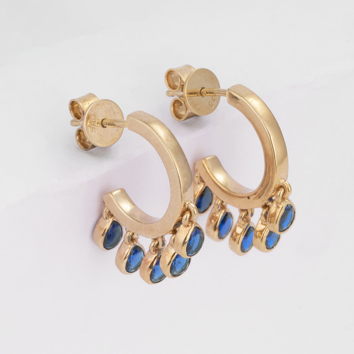 Moissanite Blue Pear Sapphire Hoop Earrings in 14K Solid Gold