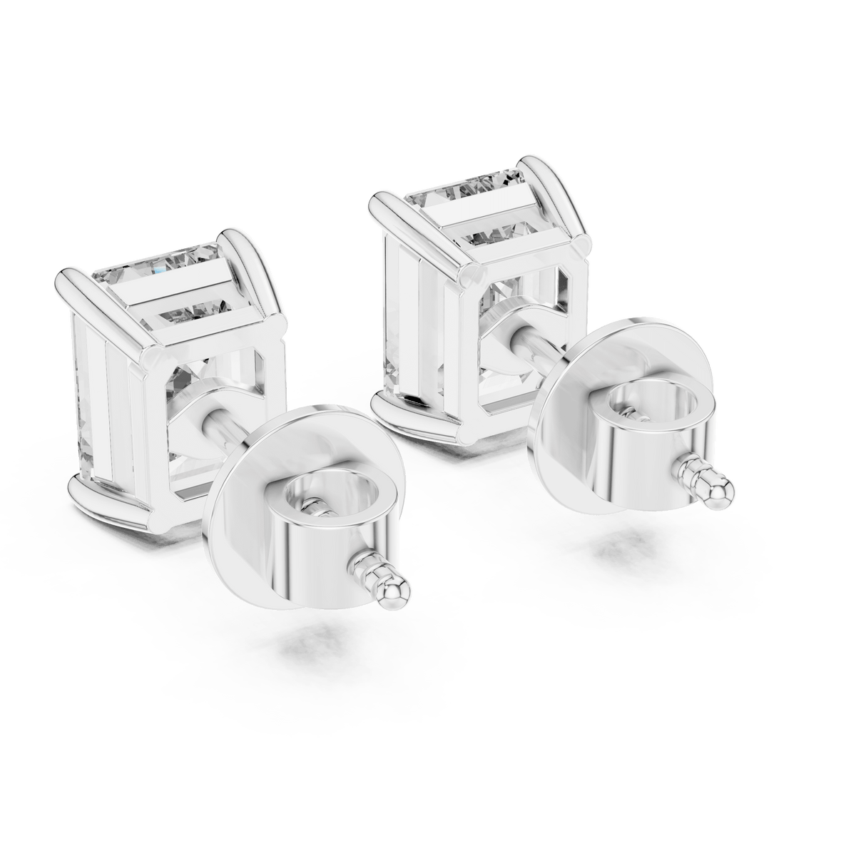 Emerald Cut Solitaire Lab Grown Diamond Earrings in 925 Silver