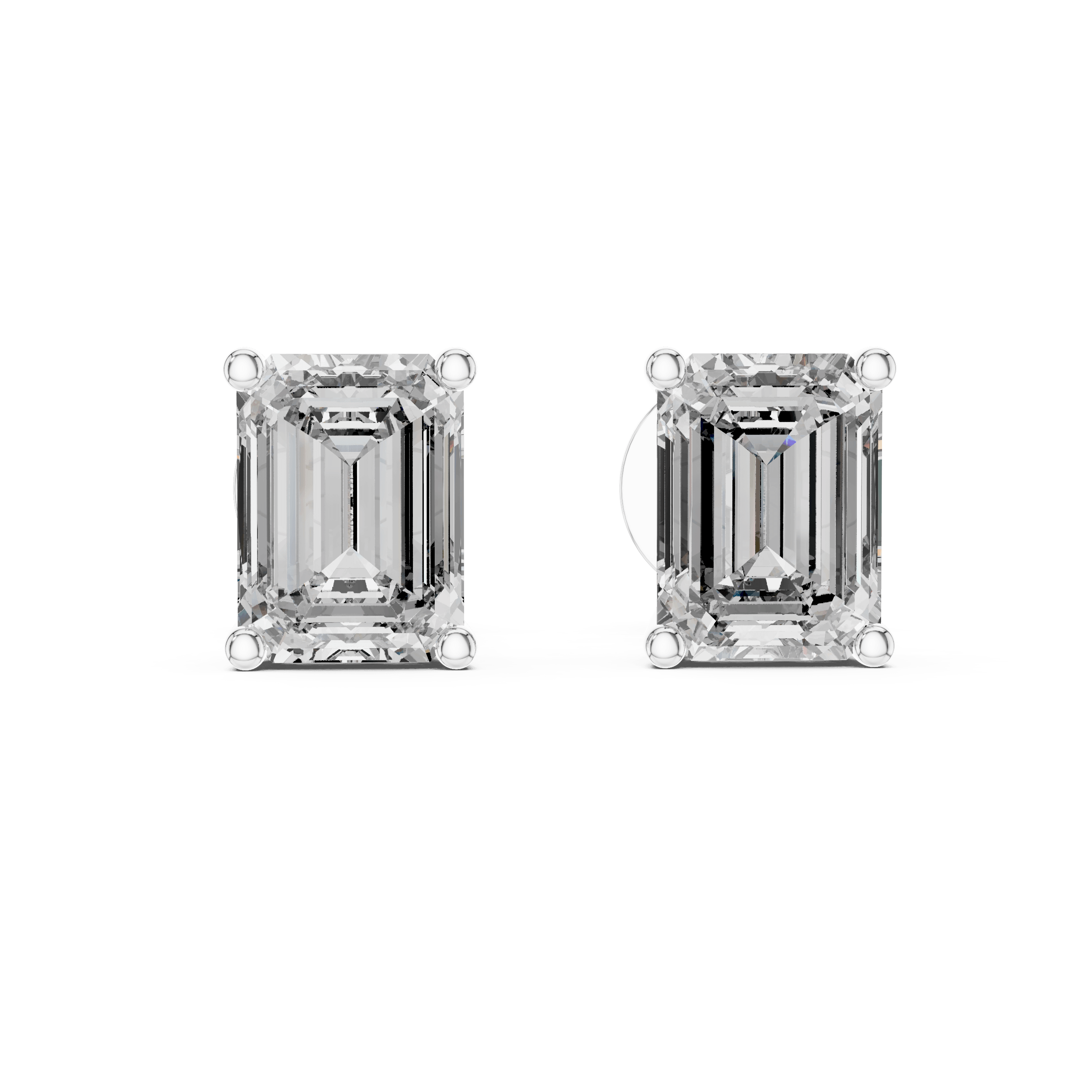 Emerald Cut Solitaire Lab Grown Diamond Earrings in 925 Silver