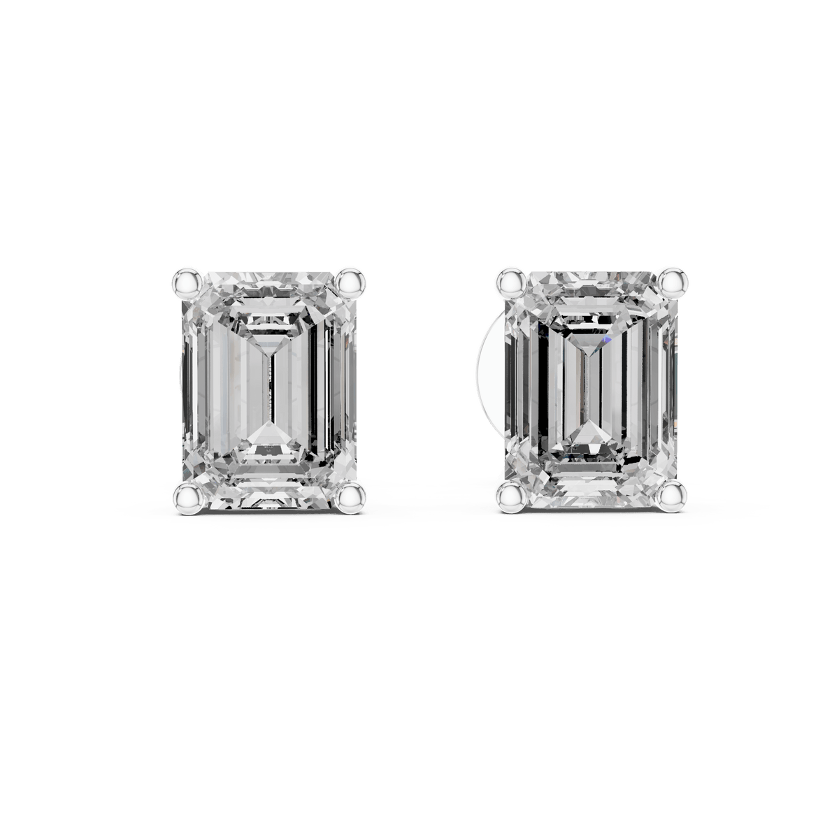 Emerald Cut Solitaire Lab Grown Diamond Earrings in 925 Silver