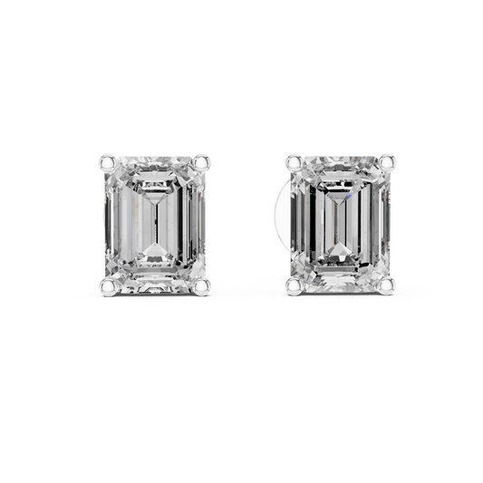 Emerald Cut Solitaire Lab Grown Diamond Earrings in 925 Silver