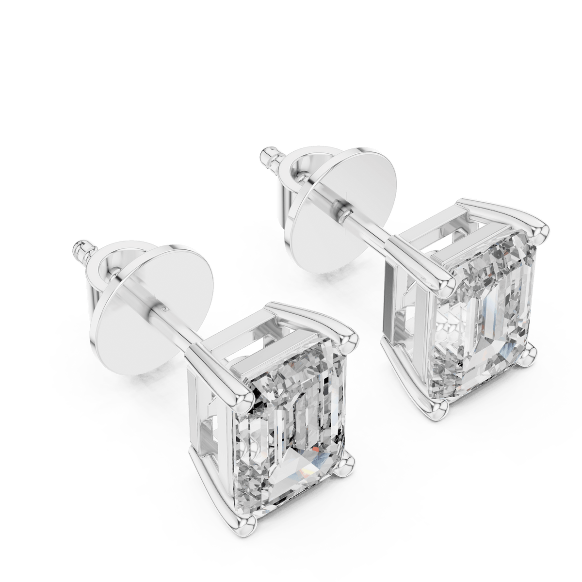 Emerald Cut Solitaire Lab Grown Diamond Earrings in 925 Silver