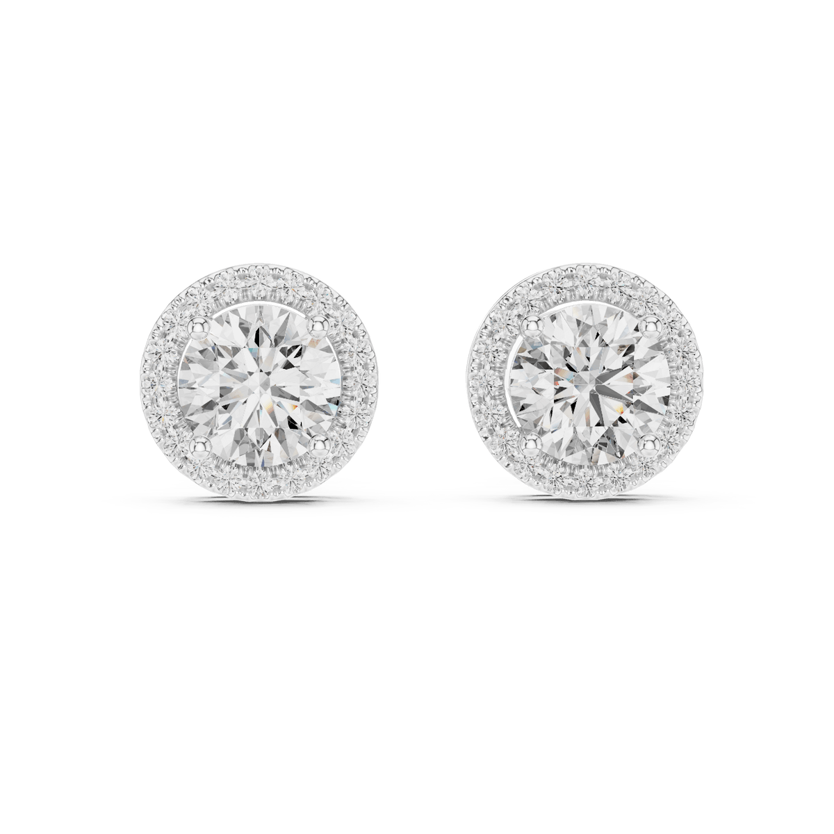 Round Brilliant Solitaire Halo Lab Grown Diamond Earrings