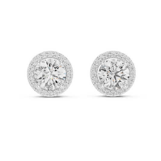 Round Brilliant Solitaire Halo Lab Grown Diamond Earrings