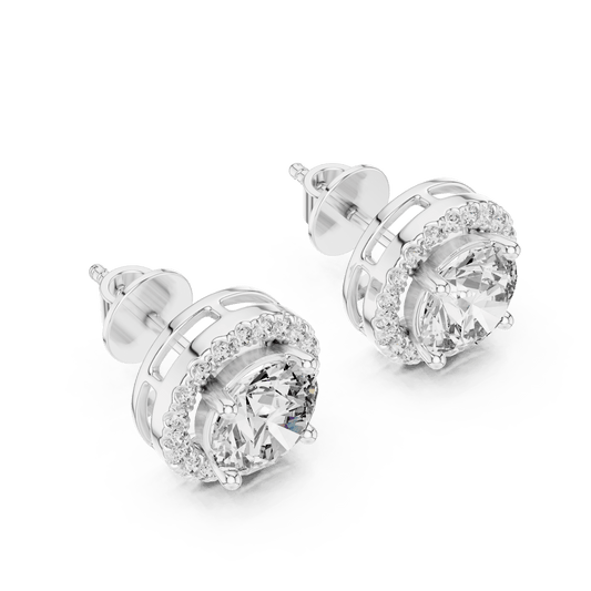 Round Brilliant Solitaire Halo Lab Grown Diamond Earrings