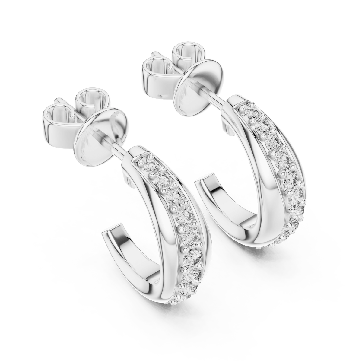 Pave Channel Half Hoop Lab Grown Diamond Earrings