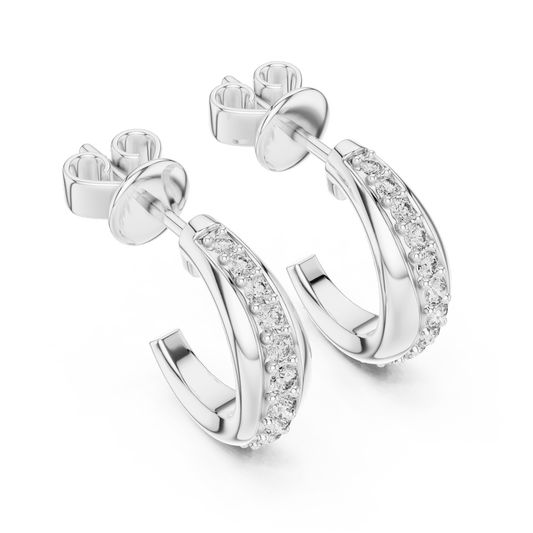 Pave Channel Half Hoop Lab Grown Diamond Earrings
