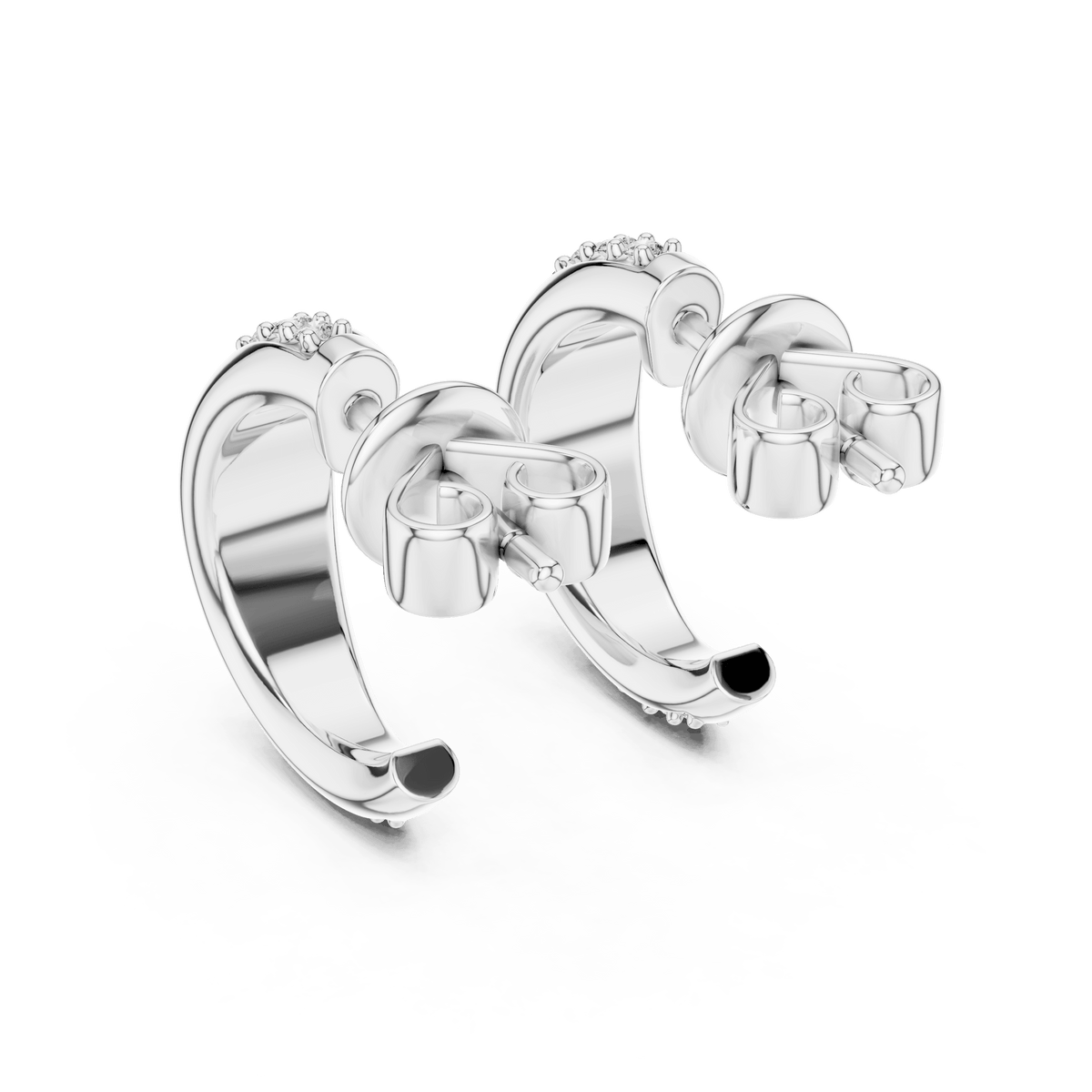 Pave Channel Half Hoop Lab Grown Diamond Earrings