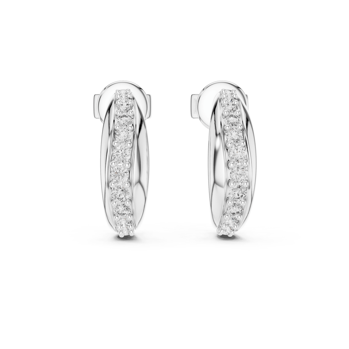Pave Channel Half Hoop Lab Grown Diamond Earrings