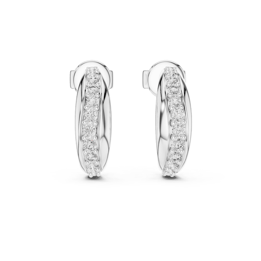 Pave Channel Half Hoop Lab Grown Diamond Earrings