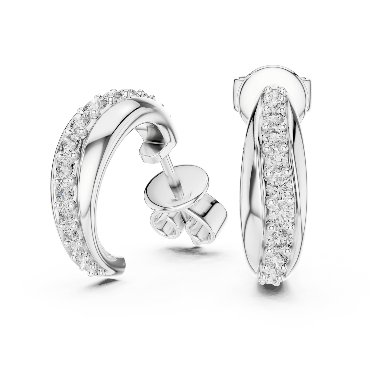Pave Channel Half Hoop Lab Grown Diamond Earrings