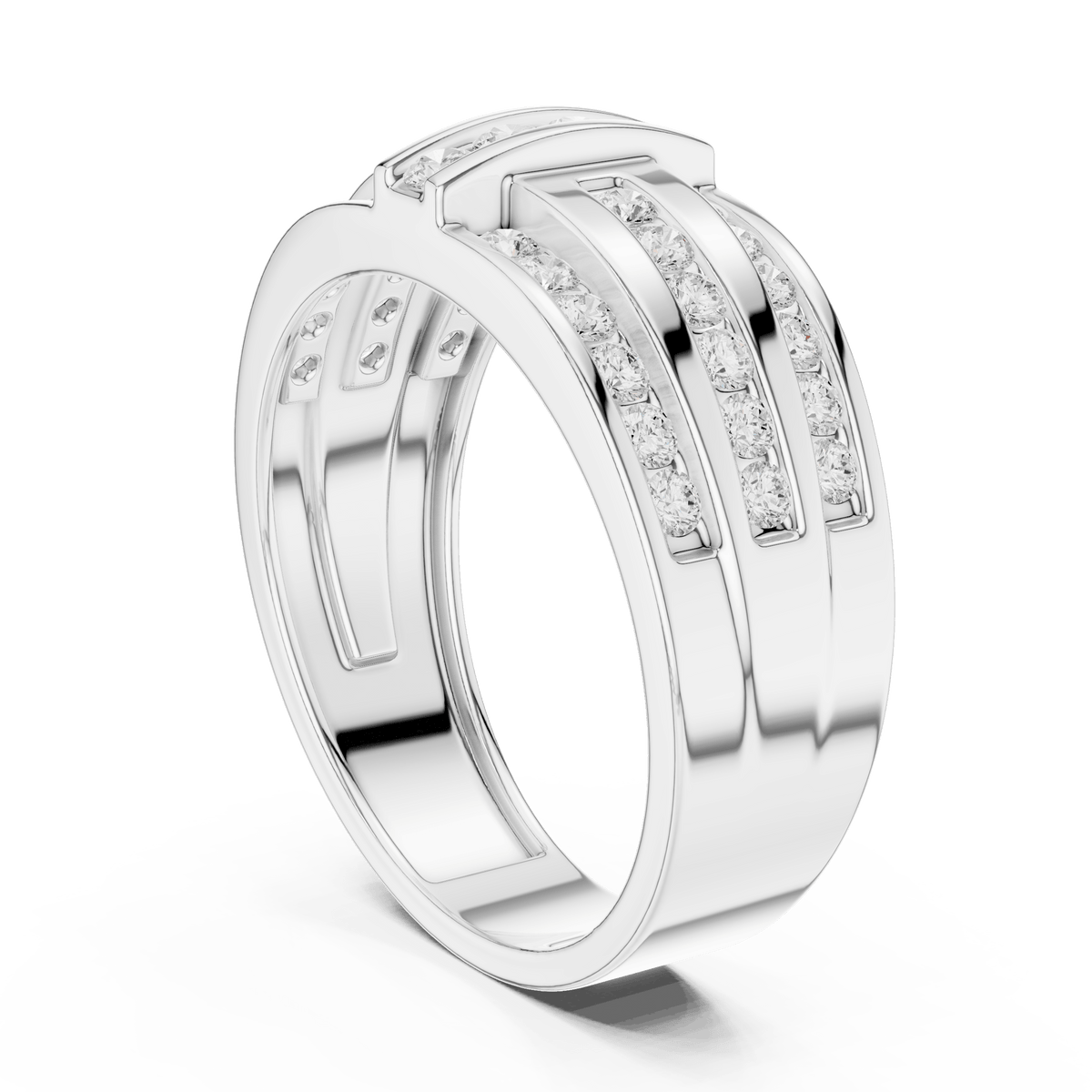 Grid Pattern Multi-Row Channel Set Wide Band Lab Grown Diamond Ring