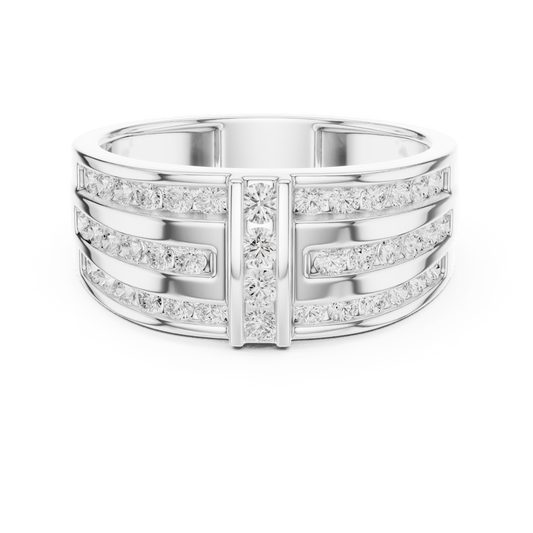 Grid Pattern Multi-Row Channel Set Wide Band Lab Grown Diamond Ring