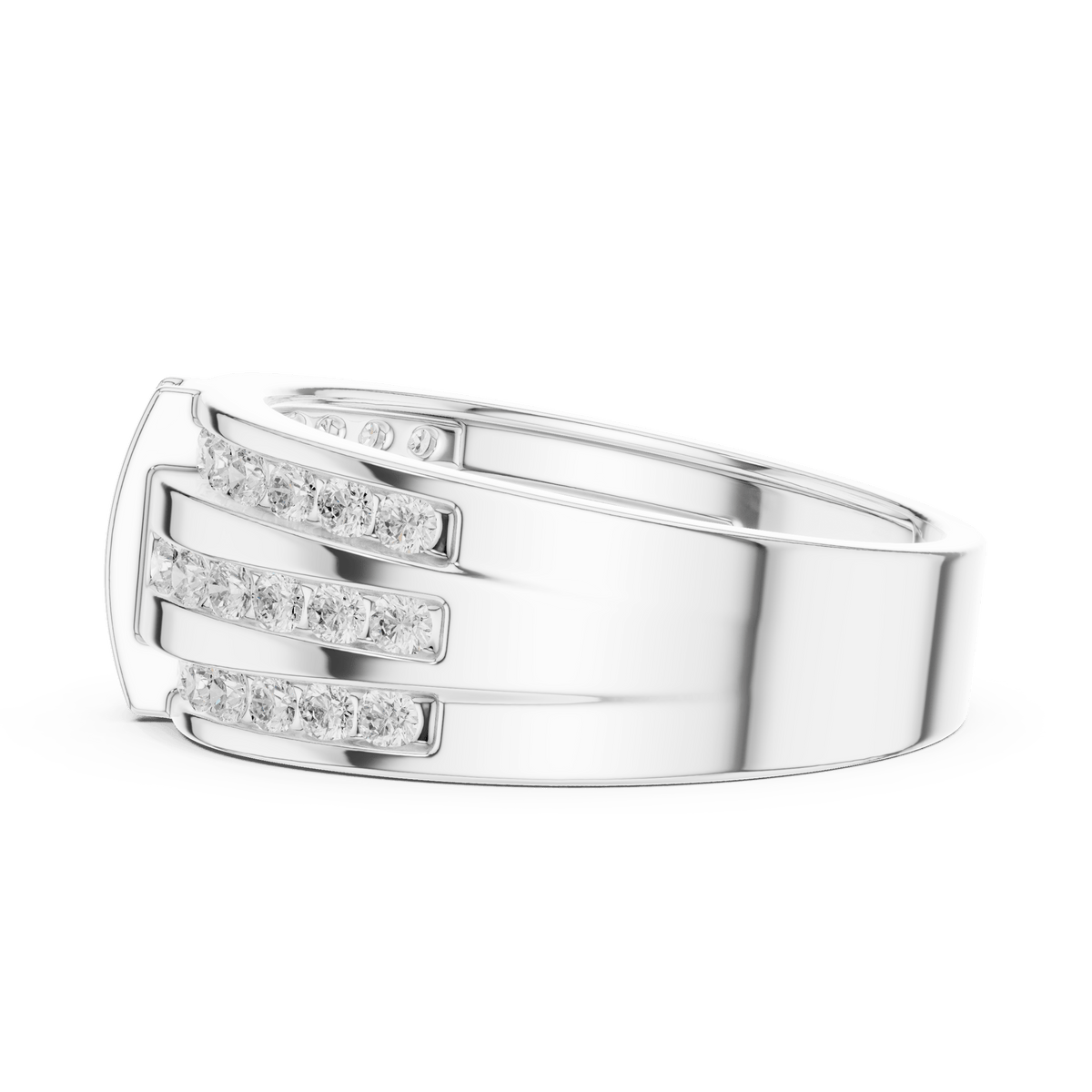 Grid Pattern Multi-Row Channel Set Wide Band Lab Grown Diamond Ring
