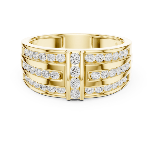 14KT Yellow Gold Architectural Multi-Row Diamond Men's Band