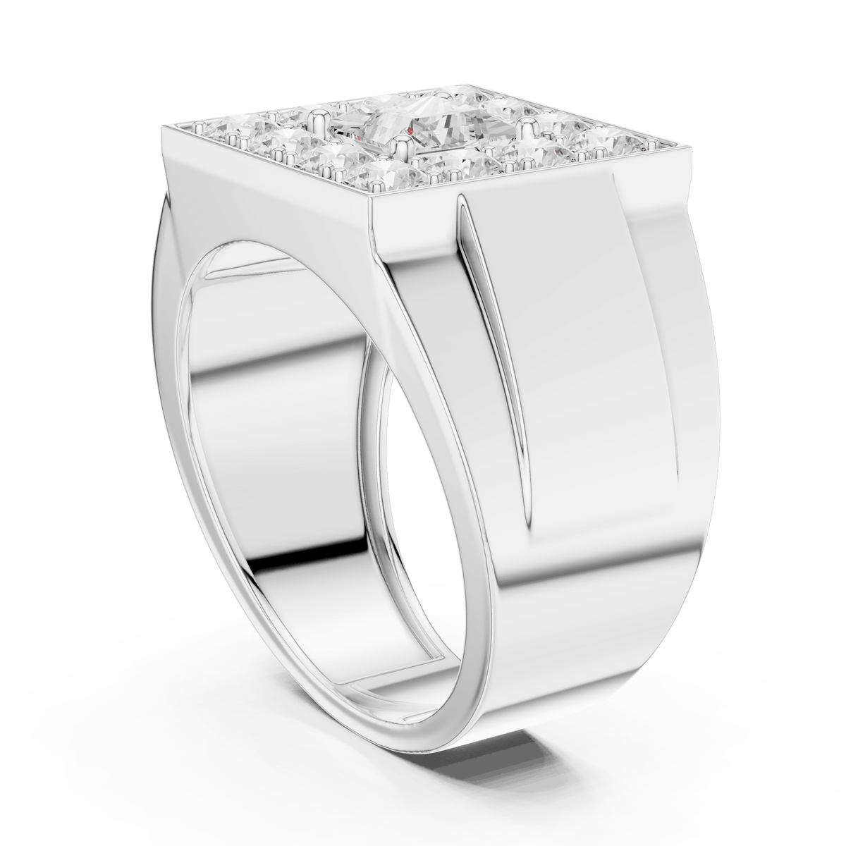 Bold Square Cluster Halo Wide Band Lab Grown Diamond Ring