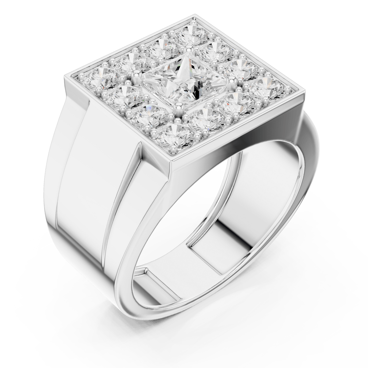 Bold Square Cluster Halo Wide Band Lab Grown Diamond Ring