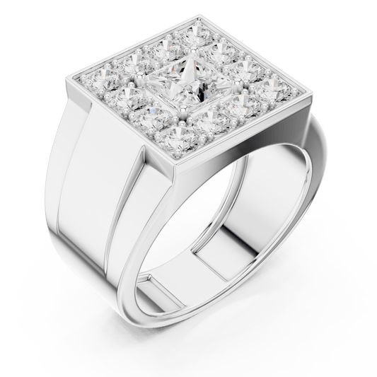 Bold Square Cluster Halo Wide Band Lab Grown Diamond Ring