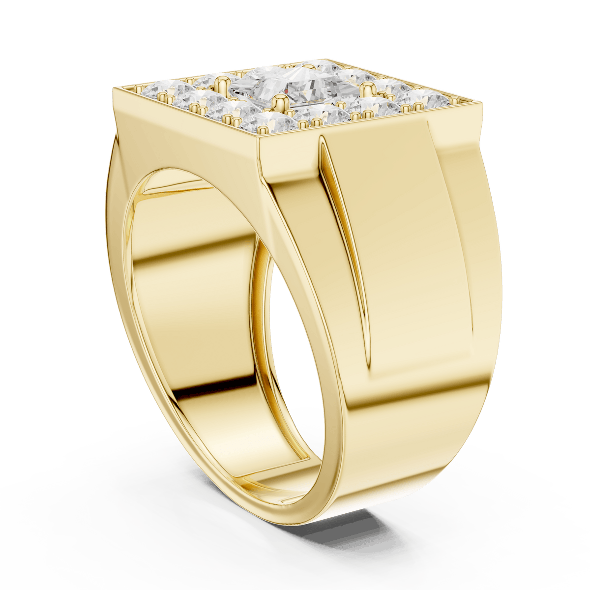 Yellow Gold Princess-Cut & Round Diamond Men's Cluster Ring