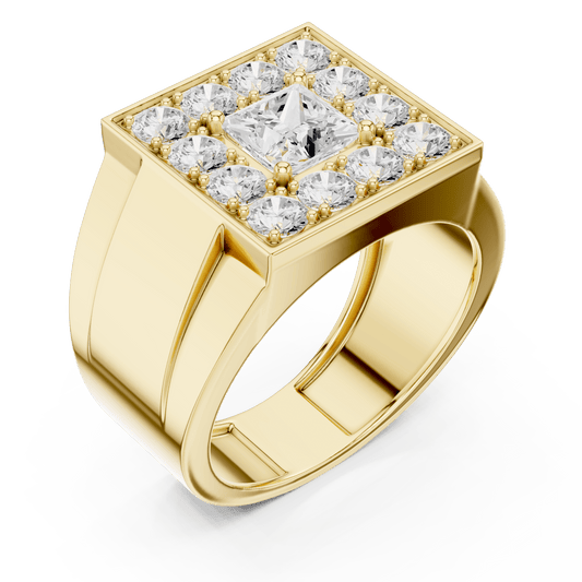 Yellow Gold Princess-Cut & Round Diamond Men's Cluster Ring
