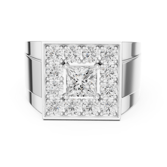 Bold Square Cluster Halo Wide Band Lab Grown Diamond Ring