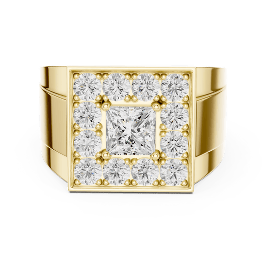 Yellow Gold Princess-Cut & Round Diamond Men's Cluster Ring