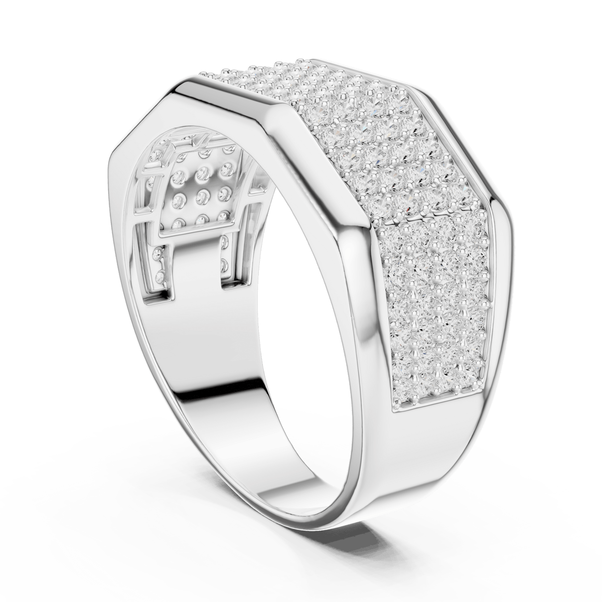 Multi-Row Micro-Pave Three-Panel Wide Band Lab Grown Diamond Ring