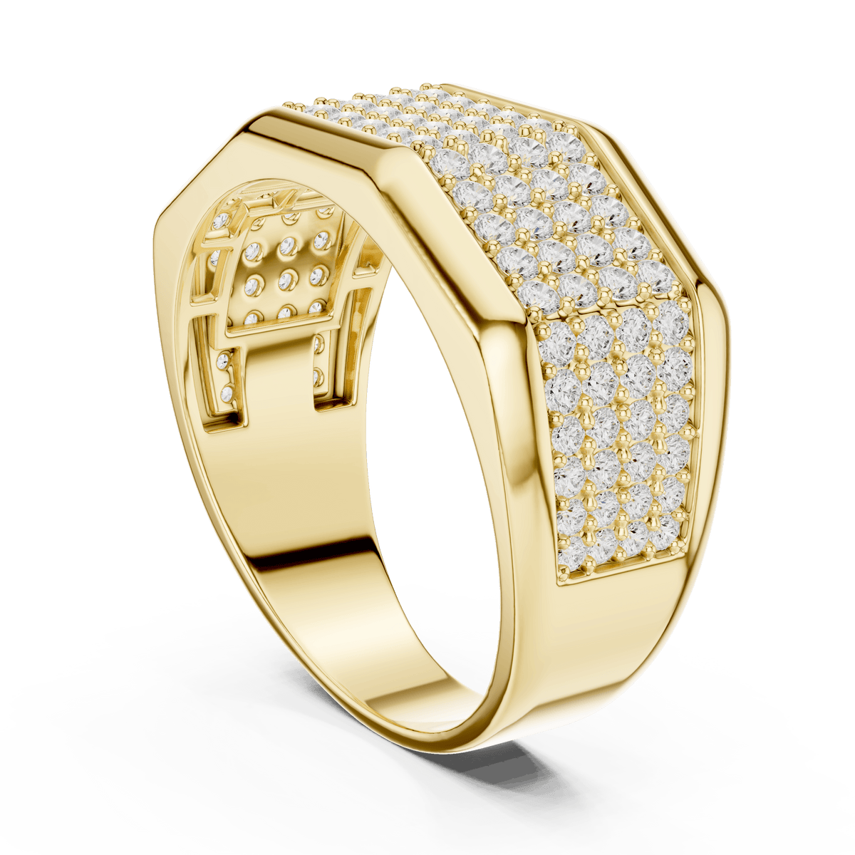  Solid  Gold Multi-Row Pave Diamond Men's Statement Ring