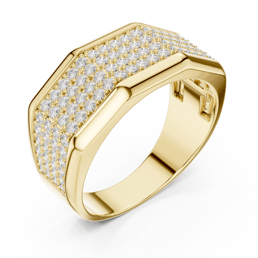  Solid  Gold Multi-Row Pave Diamond Men's Statement Ring