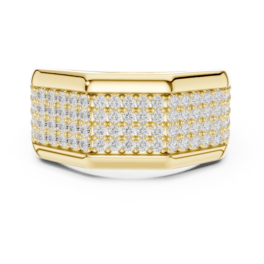  Solid  Gold Multi-Row Pave Diamond Men's Statement Ring