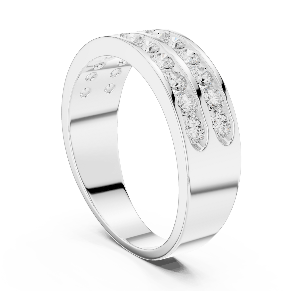 Double Row Channel Set Round Lab Grown Diamond Band