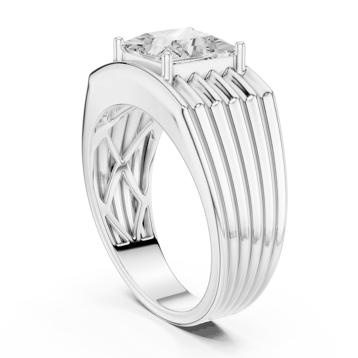 Princess Cut Solitaire Horizontal Ribbed Men's Signet Lab Grown Diamond Ring